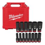 Milwaukee Shockwave Impact Duty 1/2" Drive Metric Deep 6 Point Socket Set 49-66-7014