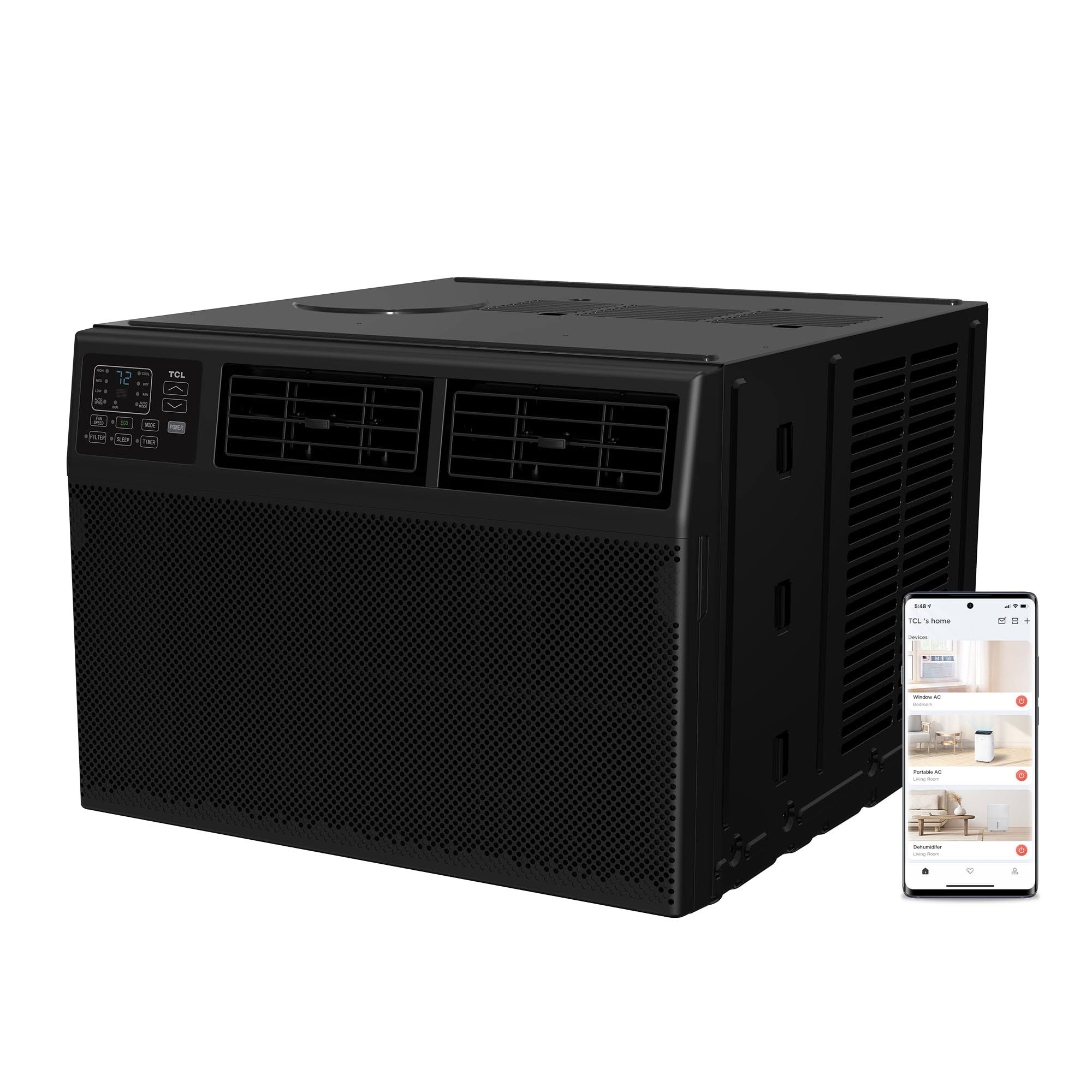 7343bf1dc74d4c3efa11481e0ba4219837fc50c2eaf78d5a8b34788b2d854f44-1.jpg TCL 8,000 BTU Smart Window Air Conditioner, Black, W8W9E2-B3 - Image 1