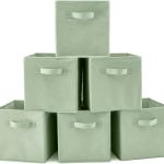 EZOWare Set of 6 Foldable Fabric Basket Bins 10.5"x10.5"x11" Collapsible Storage Organizer Cube with Handle for Clothes Nursery Toys - Pastel Green