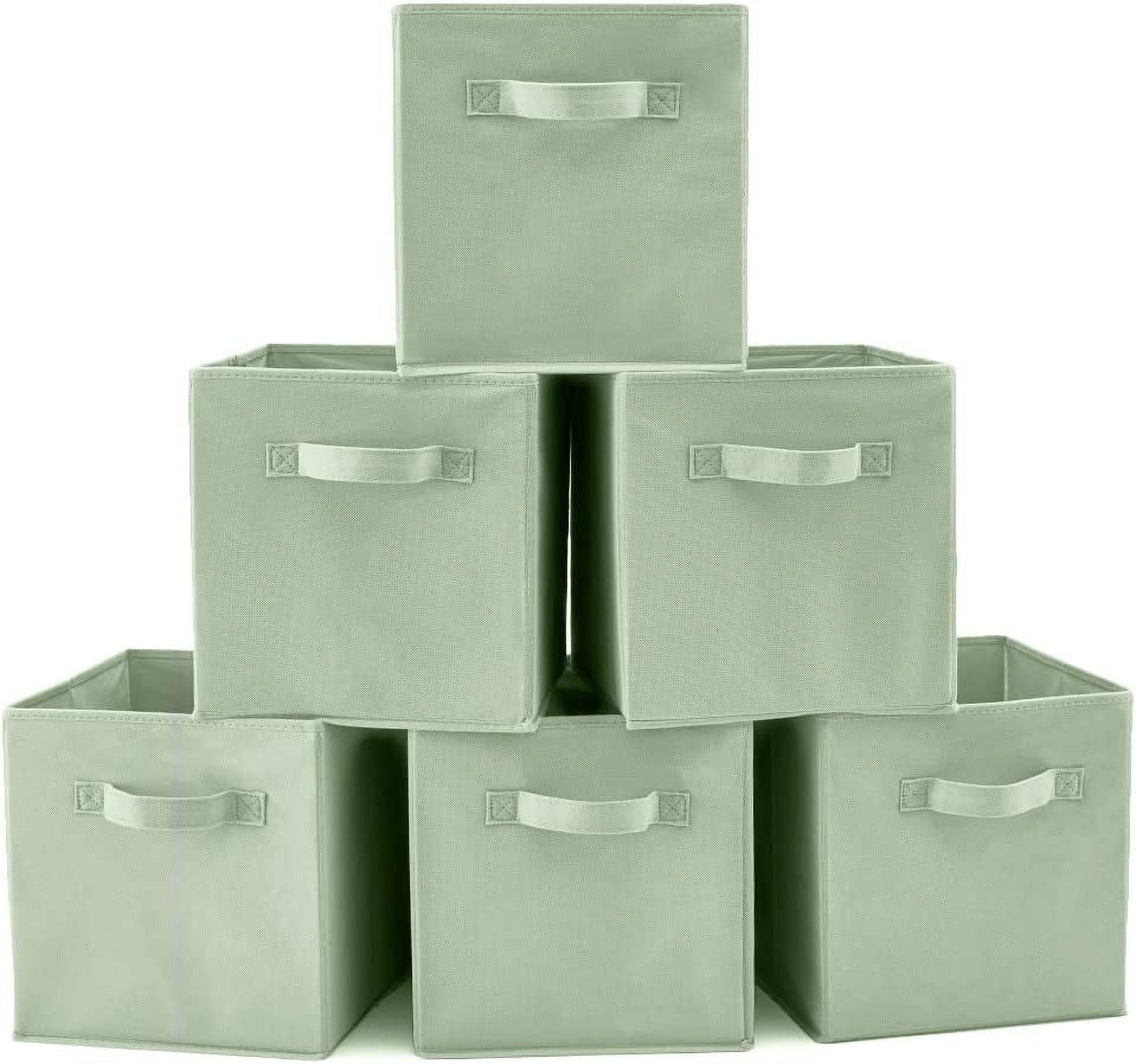 7355db1c93247600edef4473590e5e8e2ff930e5d2e5040eeff8bf74a0172778.jpg EZOWare Set of 6 Foldable Fabric Basket Bins 10.5"x10.5"x11" Collapsible Storage Organizer Cube with Handle for Clothes Nursery Toys - Pastel Green - Image 1