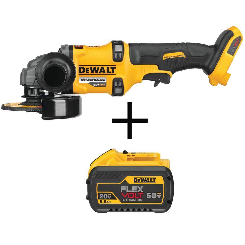 7365a024e78b6bdd532cb3b19f6cc8d5d5467ca9db3d834d0c92b3be7d66302d.jpg DeWalt FLEXVOLT 60-Volt Li-ion Max Cordless 4-1/2-6 in. Small Angle Grinder (Tool-Only) w/Flexvolt 20-V/60-V Max Battery 9Ah - Image 1