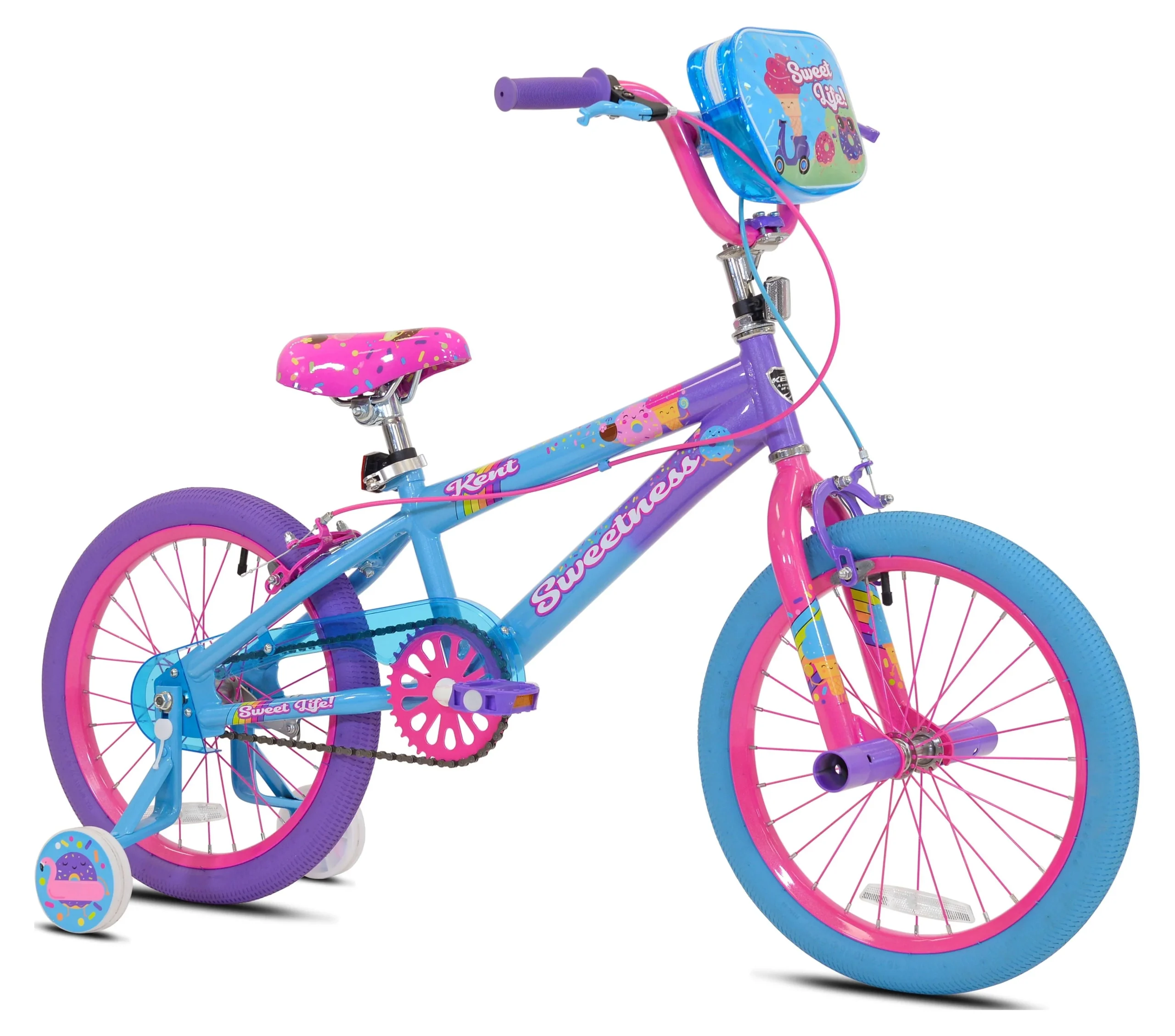 737d029ec8274ccc3465ea22423bfb34042b0fd7e8e39e3314ec8a09b93dbffa.webp Kent Bicycles 18" Sweetness Girls Child Bike, Purple/Pink/Blue - Image 1