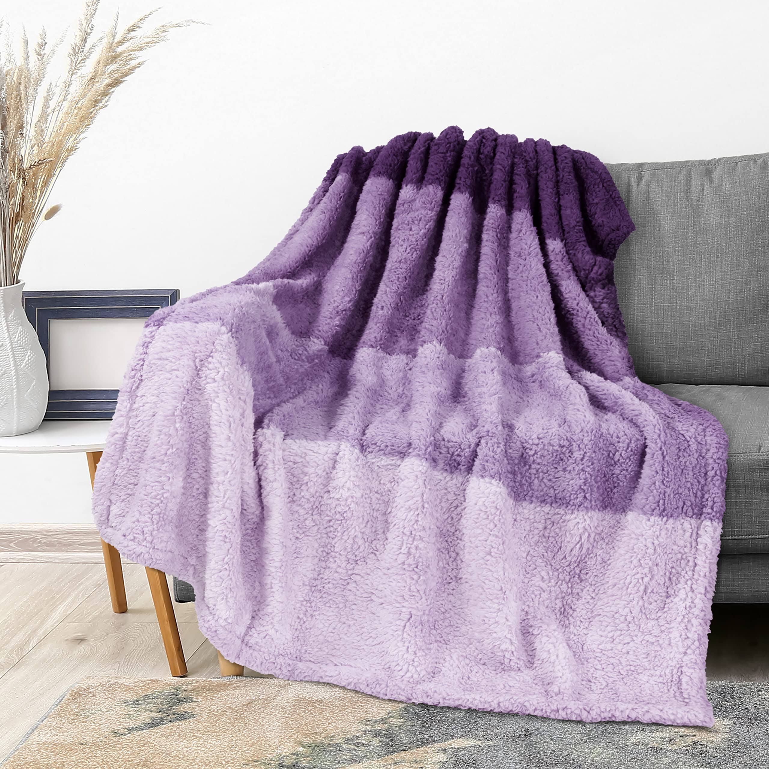 7384d90cfe2f586251d2ae4439309a5a1aa54e2023e88e34d5d0dd6ebd7ac475.jpg PAVILIA Fluffy Sherpa Throw Blanket Ombre | Gradient Plush, Soft, Fuzzy, Decorative Accent Throw Blanket for Couch Sofa Bed | Cozy Warm Decorative - Image 1