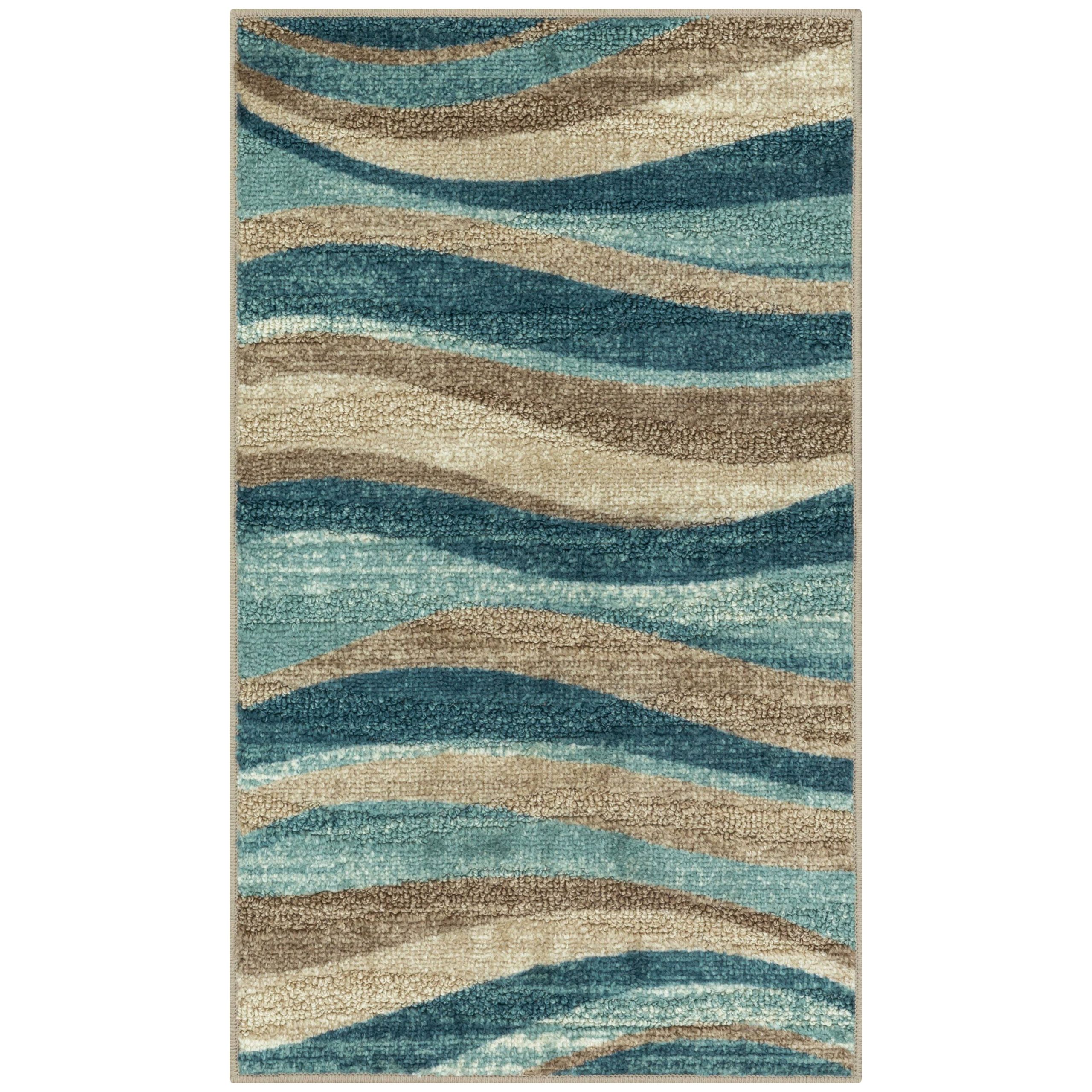 739198ce35608edf121e23a0bc3d0ad741a2254051951b6782308cc630cc42a5.jpg Mainstays 1'8 x 2'10 Textured Waves Indoor Entryway Area Rug - Blue & Brown - Each - Image 1
