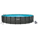 Funsicle 24' x 52" Oasis Designer Round Frame Above Ground Swimming Pool with SkimmerPlus Filter Pump, Dark Herringbone Pattern