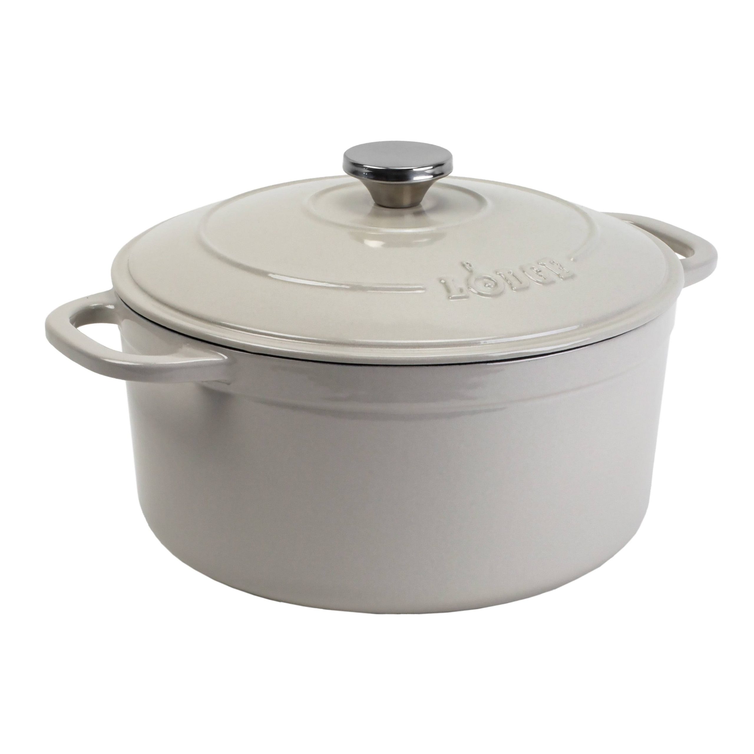 73afa10cd51bd4b1b9b6587f642e1633282b2f1be2419709a97efa900148616c.jpg Lodge 5.5 Quart Enameled Cast Iron Dutch Oven, Oyster - Image 1