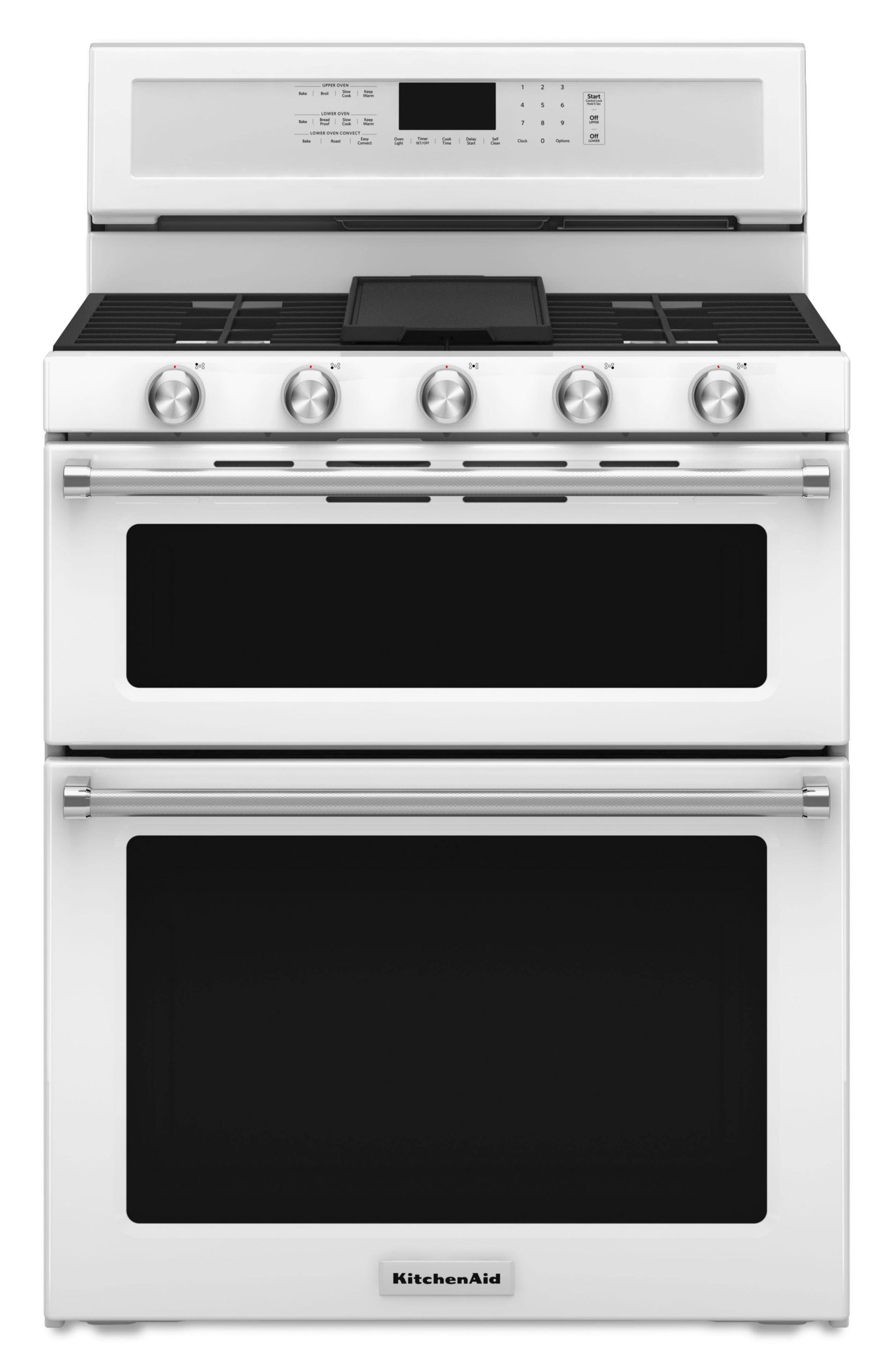 73e22cc955ba92bdc6875c464c1cce15e823014663d9c065e0800dee7ef55c2c.jpg KitchenAid 30" White GAS Double Oven Convection Range - Image 1