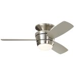 Harbor Breeze Mazon 44-in Brushed Nickel LED Indoor Flush Mount Ceiling Fan with Light Kit and Remote (3-Blade)