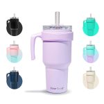 Four Leaf TrustyMate 40 oz Tumbler with Handle and Built-In Straw Lid, Insulated Leak Proof Stainless Steel Tumbler (Lilac)