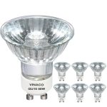 Vinaco GU10 Halogen 50W Bulbs 6pcs Gu10+c 120V 50W Halogen Light Bulbs GU10 Dimmable Warm White High Brightness MR16 GU10 with Glass Cover Long