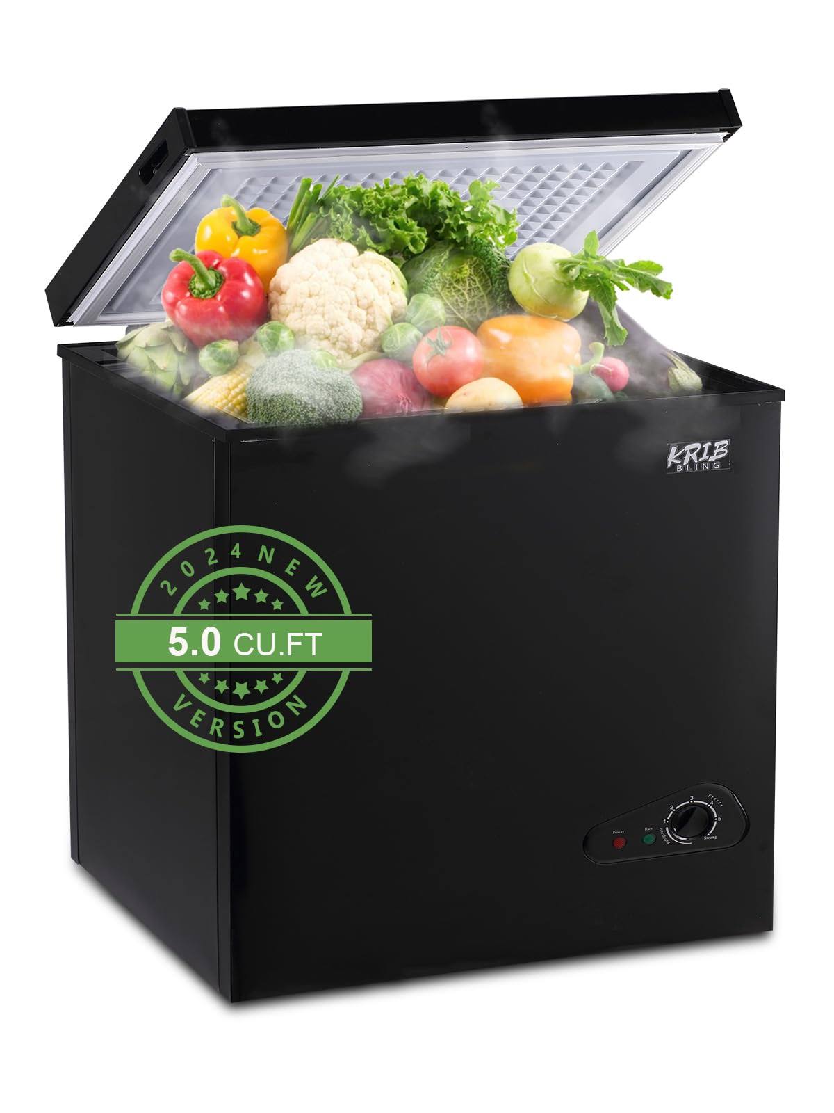 74591d8171b36fcdeb454c6c043a21d5afc8b6678b93d52017f4b62fc7df971e.jpg Chest Freezer Krib Bling Adjustable Thermostat Compact Freezers with Removable Storage Basket for House Kitchen Garage Basement (5 cu.ft, Black) - Image 1
