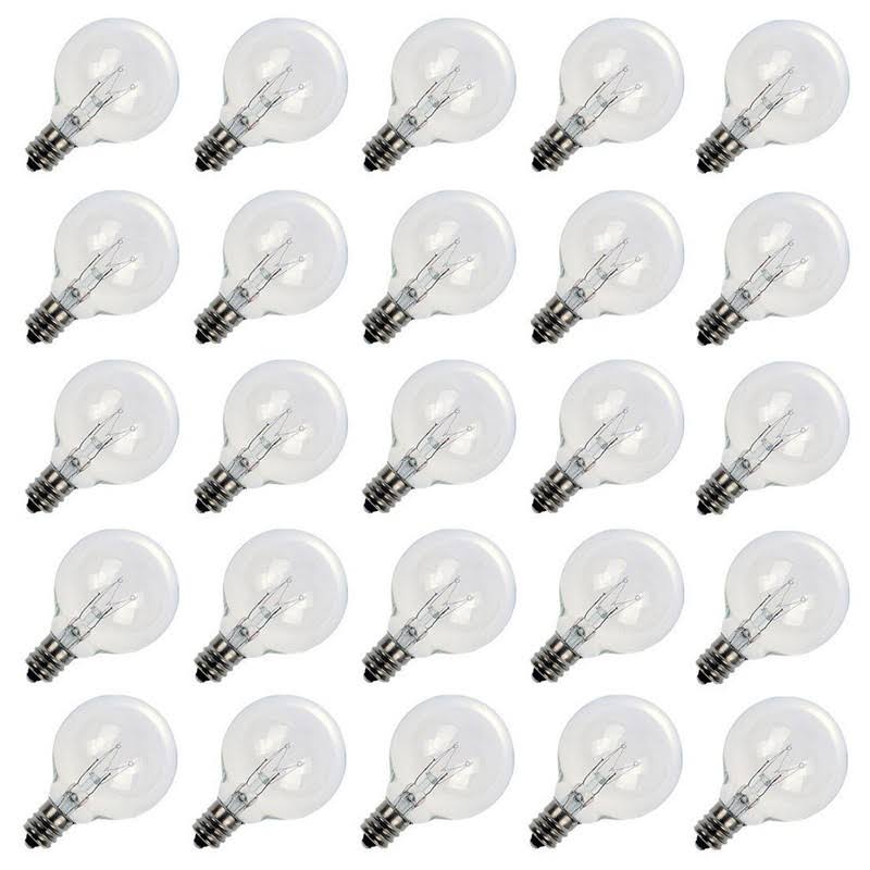 745f09232cd8a8b83b7240248dd006096bc62676e69ebe2bb085fa83791fdc70.jpg Brightown Clear Globe G40 Screw Base Light Bulbs 1.5-inch Pack of 25 - Image 1