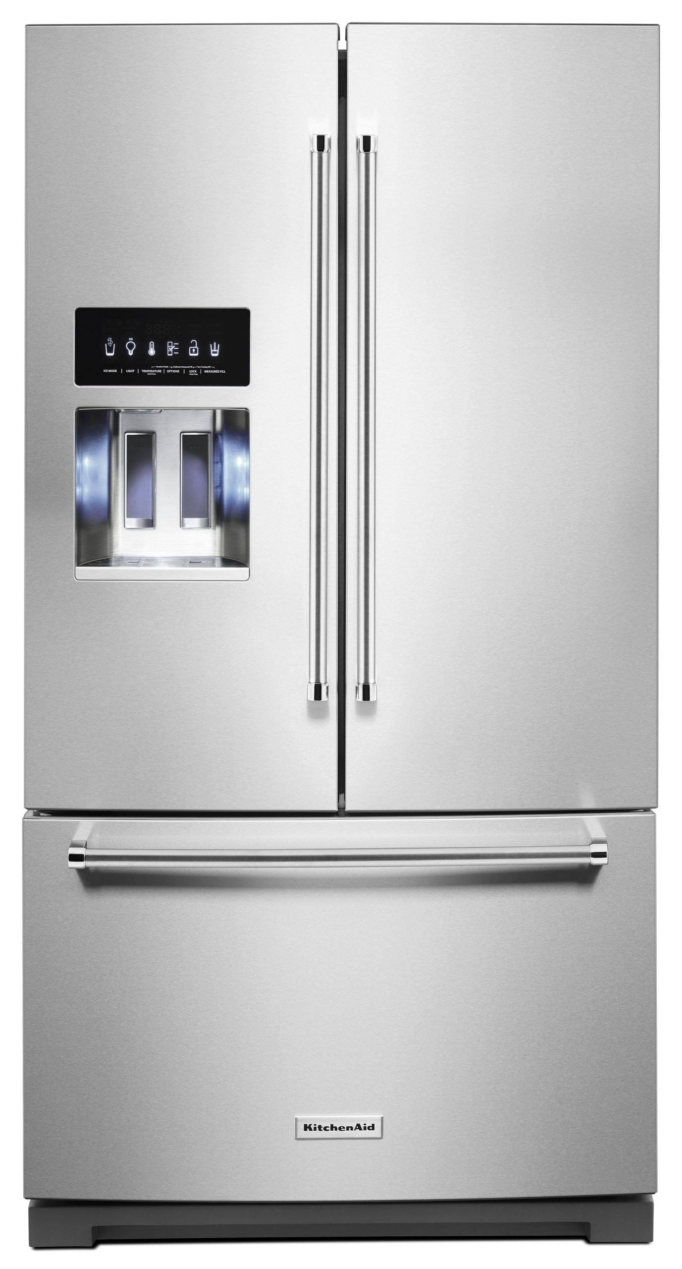 747bfd1e69917c30c7a5a8a54710c0150d1f3d72c90140ef068d899c3ab30a83.jpg KitchenAid 26.8 Cu. ft. Standard-Depth French Door Refrigerator with Exterior Ice and Water Dispenser Stainless Steel - Image 1