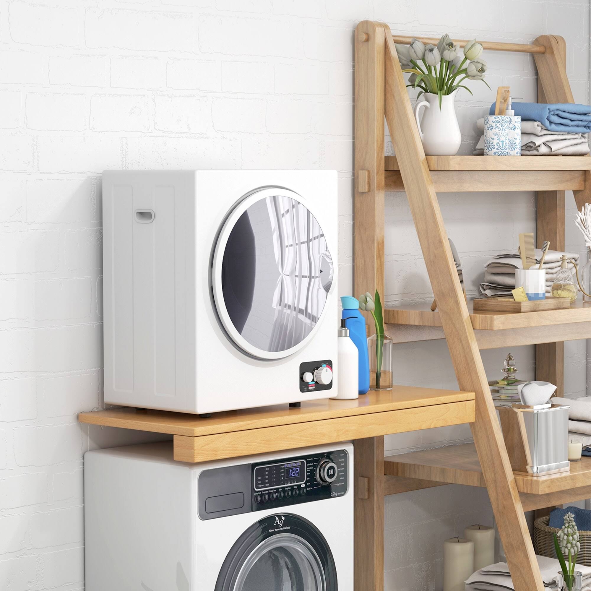 74ae5c1bc8180335d0f02d4cf51ad50f750a94376c6a9b69bd18e06cce9cdfd0.jpg HOMCOM Automatic Dryer Machine, 850W 1.5 Cu.Ft. Portable Clothes Dryer, White - Image 1