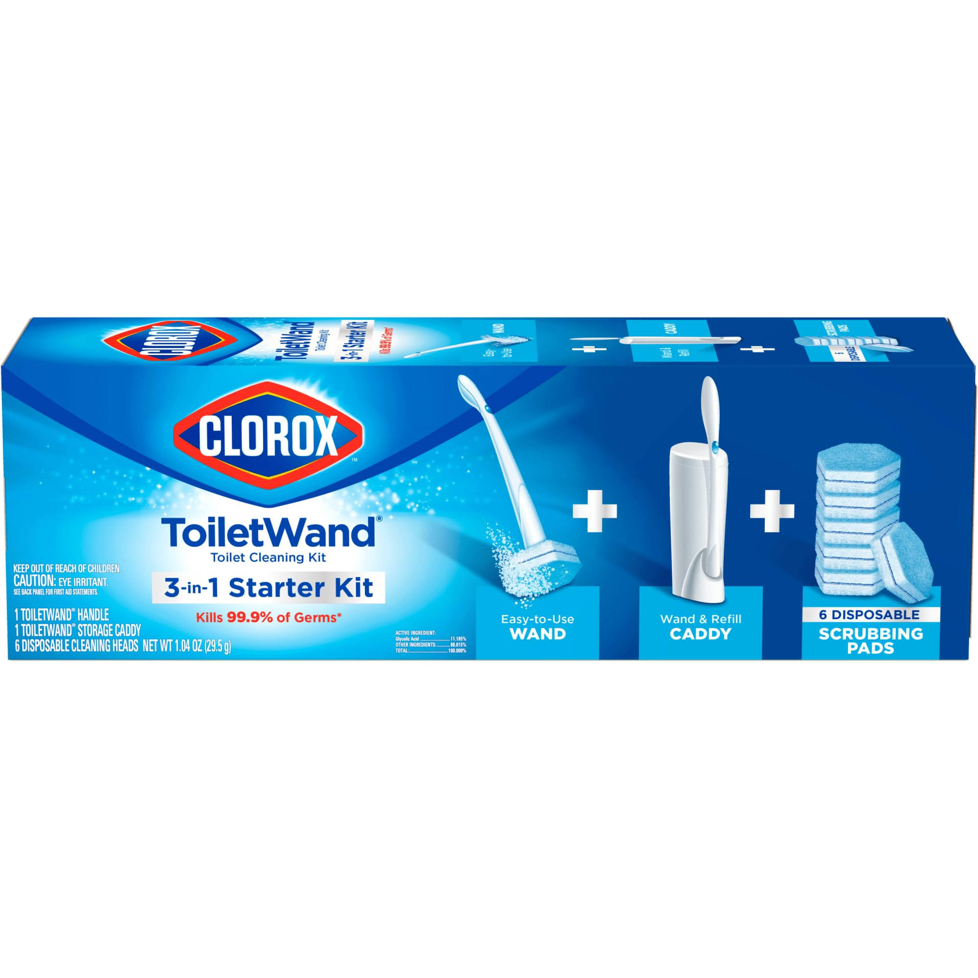 752023de9c41f161de23fc9f113d3b09e6ef1fcf2a5bd3faa3986e63cf103ad7.jpg Clorox Original Cleaning System, Toiletwand, Storage Caddy, 6 Refill Heads (Package May Vary) - Image 1