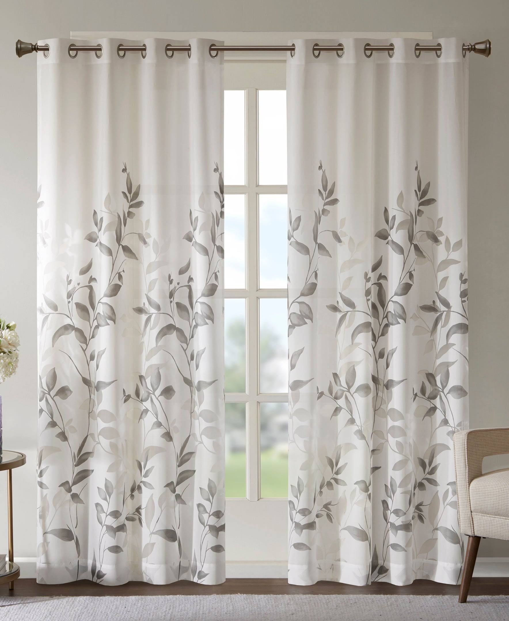 75230c527c59a741ccc494b8783a0e7dd5c0d7acbeb1e5f10f4e9daa93d63502.jpg Madison Park Vera Burnout Printed Window Curtain, Grey - Image 1