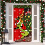 FARMNALL Grinch Christmas Decorations Grinch Door Cover Merry Grinchmas Door Cover 6 x 3ft Black Buffalo Grid Flag Photography Banner Christmas Xmas