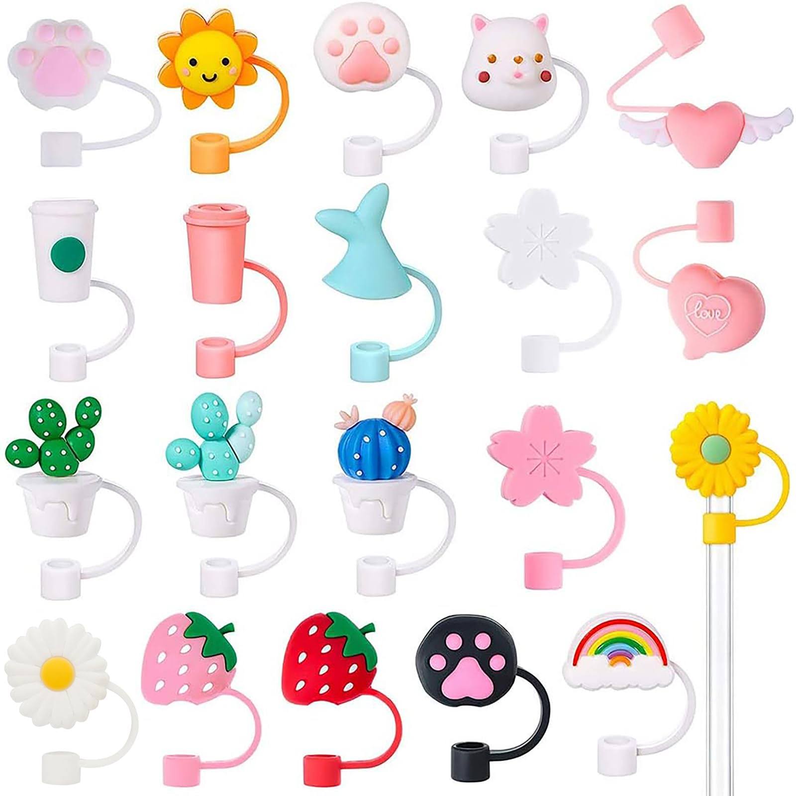 753a16608685a5a05b860a9b72c66b77b793d810fe79621dcdf633569344b15d.jpg YEEFINE 20 Pieces Silicone Straw Tips Cover Reusable Cute Straw Toppers Drinking Tips Lids for 6-8 mm Straws Plugs(Not Include Straw) Style1 - Image 1