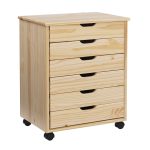 Linon Home Decor Products Corinne Six Drawer Wide, Natural Rolling Cart