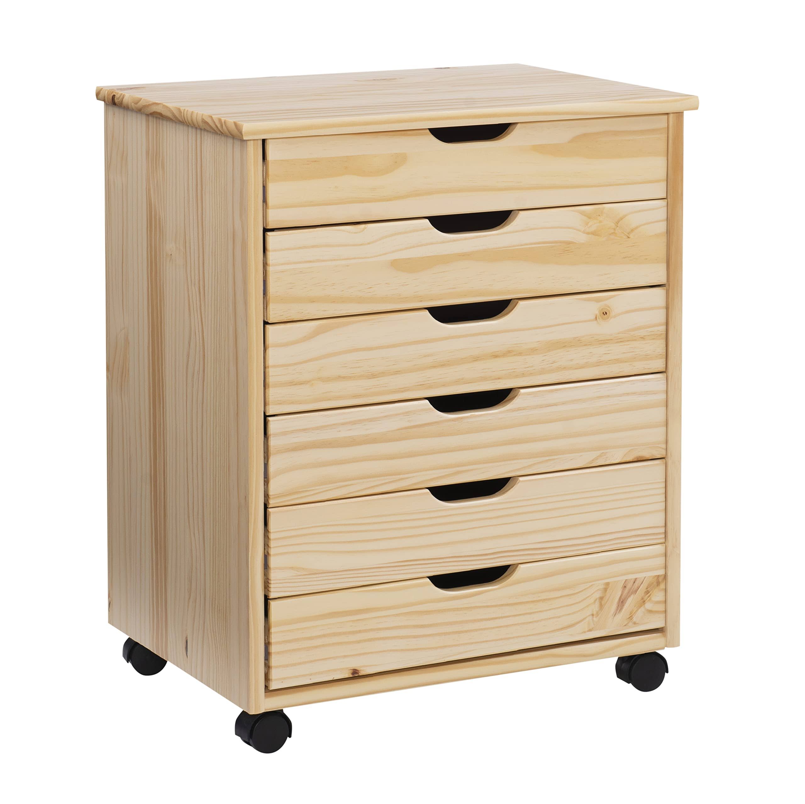 753bd3528495d785ba696d56044dfb6dc2e5e6504bf33a1e832dad135e1e02d5.jpg Linon Home Decor Products Corinne Six Drawer Wide, Natural Rolling Cart - Image 1