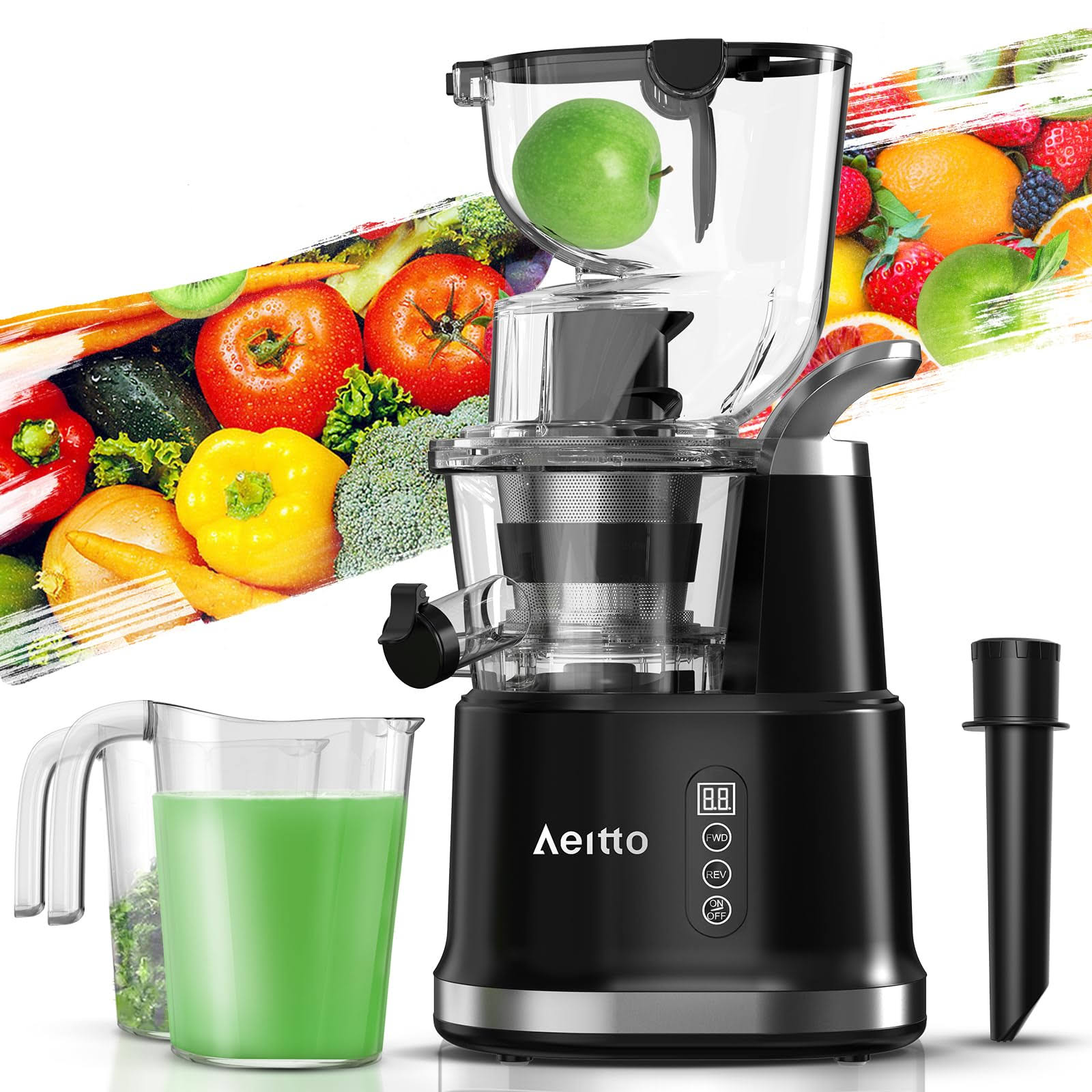 75485cd36e8d6d5f9ebee5ffd9dae0ac30fd488a8f29cbd7a8b0b409f69264c3.jpg Aeitto Cold Press Slow Juicer, Portable Big Wide 81mm Chute LED Display Masticating Juicer for Nutrient Fruits and Vegetables, Vertical - Image 1