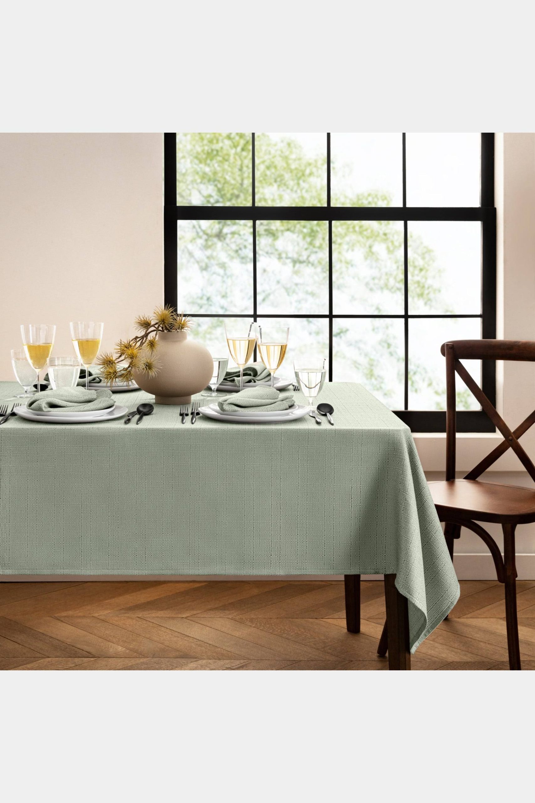 7556bc2d39e74981c5f0d912d2b8c6effcadb7e76942dfeee9642a44b35f092c.jpg Elrene Home Fashions Laurel Solid Texture Water and Stain Resistant Tablecloth, 52"x52" Square, Taupe - Image 1