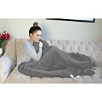 Biddeford Luxuriously Soft Velour and Sherpa Heated Throw Blanket - Charcoal Grey