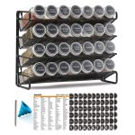 SpaceAid Spice Rack Organizer with 28 Spice Jars, 386 Spice Labels, Chalk Marker and Funnel Set for Cabinet, Countertop, Pantry, Cupboard or Door & Wa