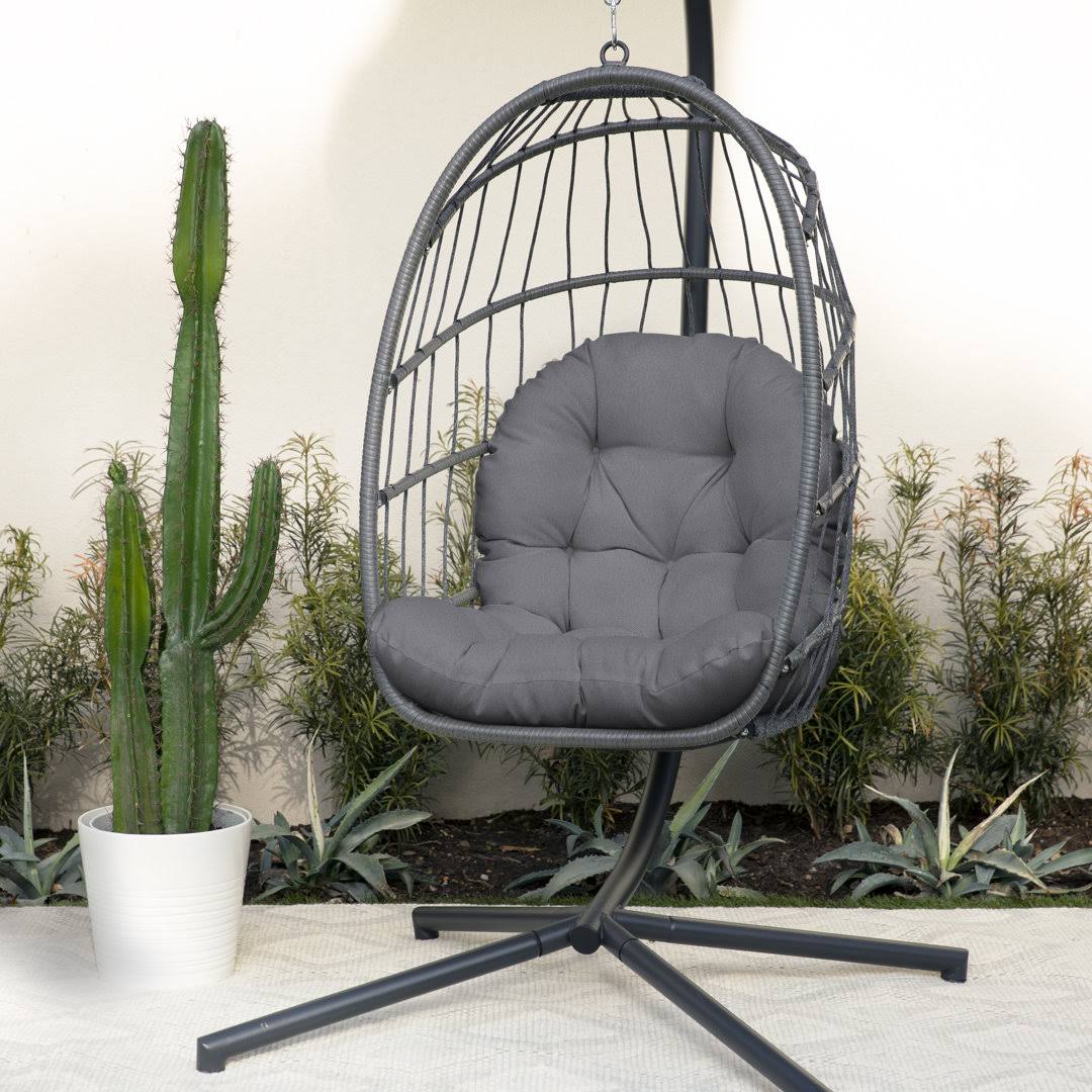 7588430b095239a57354edaeac2c77f05902625d4d0331d18a2e1fa0eb41797a.jpg Outdoor Seat/Back Cushion Egg Chair Cushion Fabric: Charcoal - Image 1