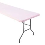 Fun Express 8 ft. Light Pink Fitted Plastic Tablecloth, Size: 40 x 96