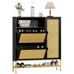 AECOJOY Shoe Storage Cabinet with 2 Flip Drawers - Hidden Shoe Organizer for Entryway, Metal Shoe Rack with Door & Open Storage