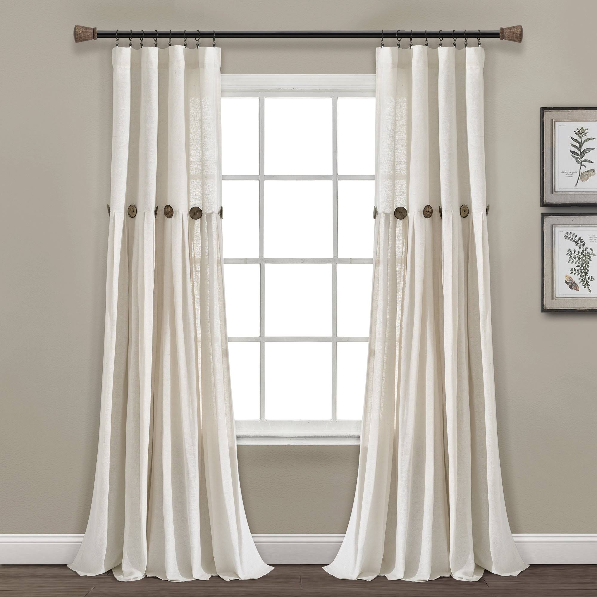 760a4923804ac2e49c7816d0be4c80a6e5bfc7e1077e4a4eb9961c7583f12914.jpg Lush Decor Linen Button Single Panel Window Curtain - 95"L x 40"W - Off White - Image 1