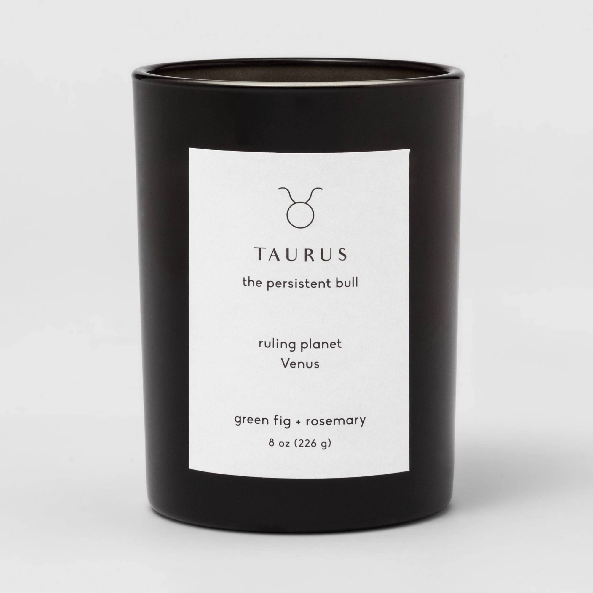 7625cfea204afecd60fb635ce95d824334de37b3269dcd4f61f08a0c7b4934cf.jpg 8oz Glass Jar Zodiac Taurus Candle Black - Project 62 - Image 1