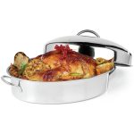 Ovente Kitchen Oval Roasting Pan 16 inch Stainless Steel Baking Tray with Lid & Rack, Dishwasher Safe Portable Silver Cwr32161s
