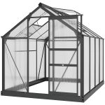 Outsunny 6' x 8' x 6.5' Large Polycarbonate Walk-In Greenhouse, Gray