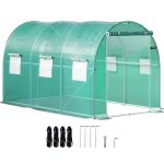VEVOR Walk-In Tunnel Greenhouse 12 x 7 x 7 ft Portable Plant Hot House w/ Galvanized Steel Hoops 1 Top Beam Diagonal Poles Zippered Door & 6 Roll-Up