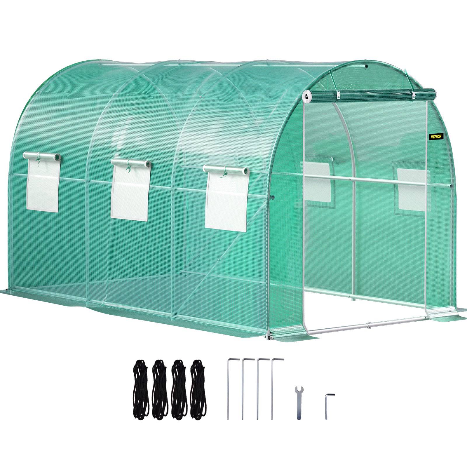 7680711b259a46830281a5f86ce0147fad6f9aaba1c316e8235b20a84bbf58f6.jpg VEVOR Walk-In Tunnel Greenhouse 12 x 7 x 7 ft Portable Plant Hot House w/ Galvanized Steel Hoops 1 Top Beam Diagonal Poles Zippered Door & 6 Roll-Up - Image 1