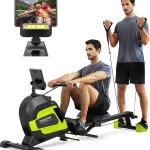 Pooboo Upgrade 3 - in - 1 Multi - Functional Home Rowing Machine Indoor Exercise Row Machine Foldable Rower 14 Adjustable Level Quiet Magnetic Resistance with Arm Training Bands & Stretching Board 360 lb