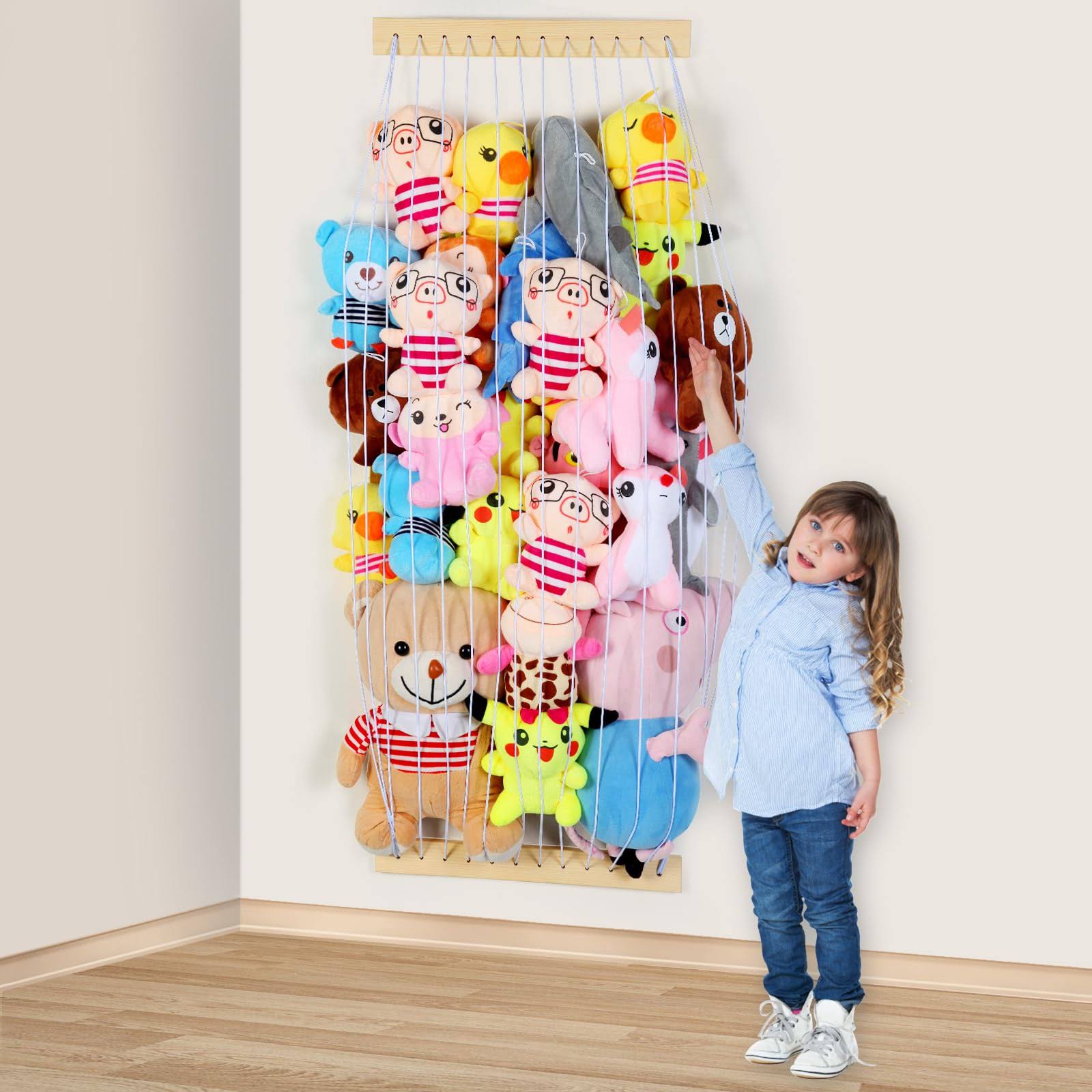 76d594494cbae6bc7de8e6944afacbd7d04bee2f48c32f9b7480c23de2e48b01.jpg VOMELON Stuffed Animal Storage Hammock Wooden Plush Toy Organizer for Kids Room D��cor, Playroom Nursury Plush Toys Storage Caddy, Decoration Wall - Image 1