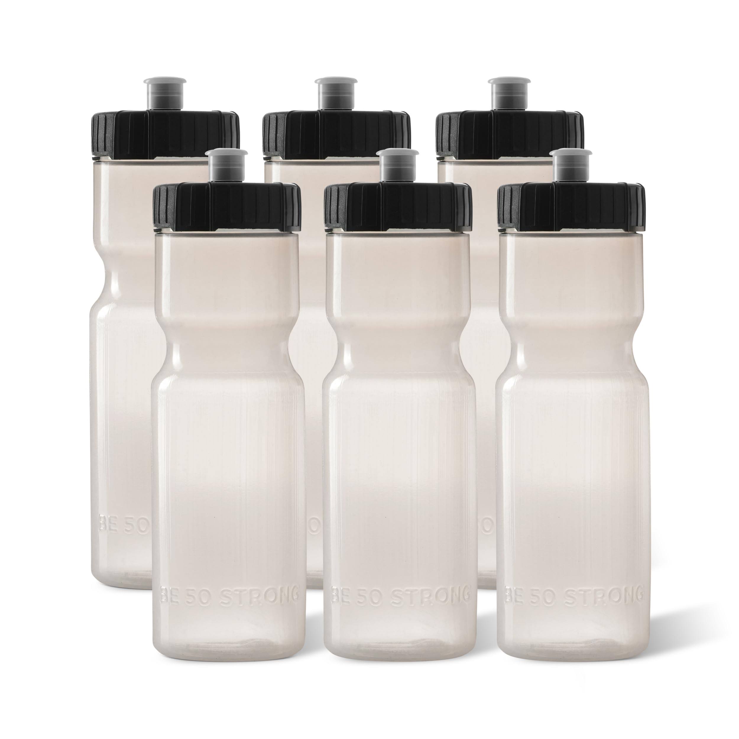 76da1c67338f526245a599a8ae4d706a2c0e2fb742b5490b8a14176b3031fb17.jpg 50 Strong Sports Squeeze Water Bottle Team Pack - Includes 6 Bottles - 22 oz. BPA Free, Clear - Image 1
