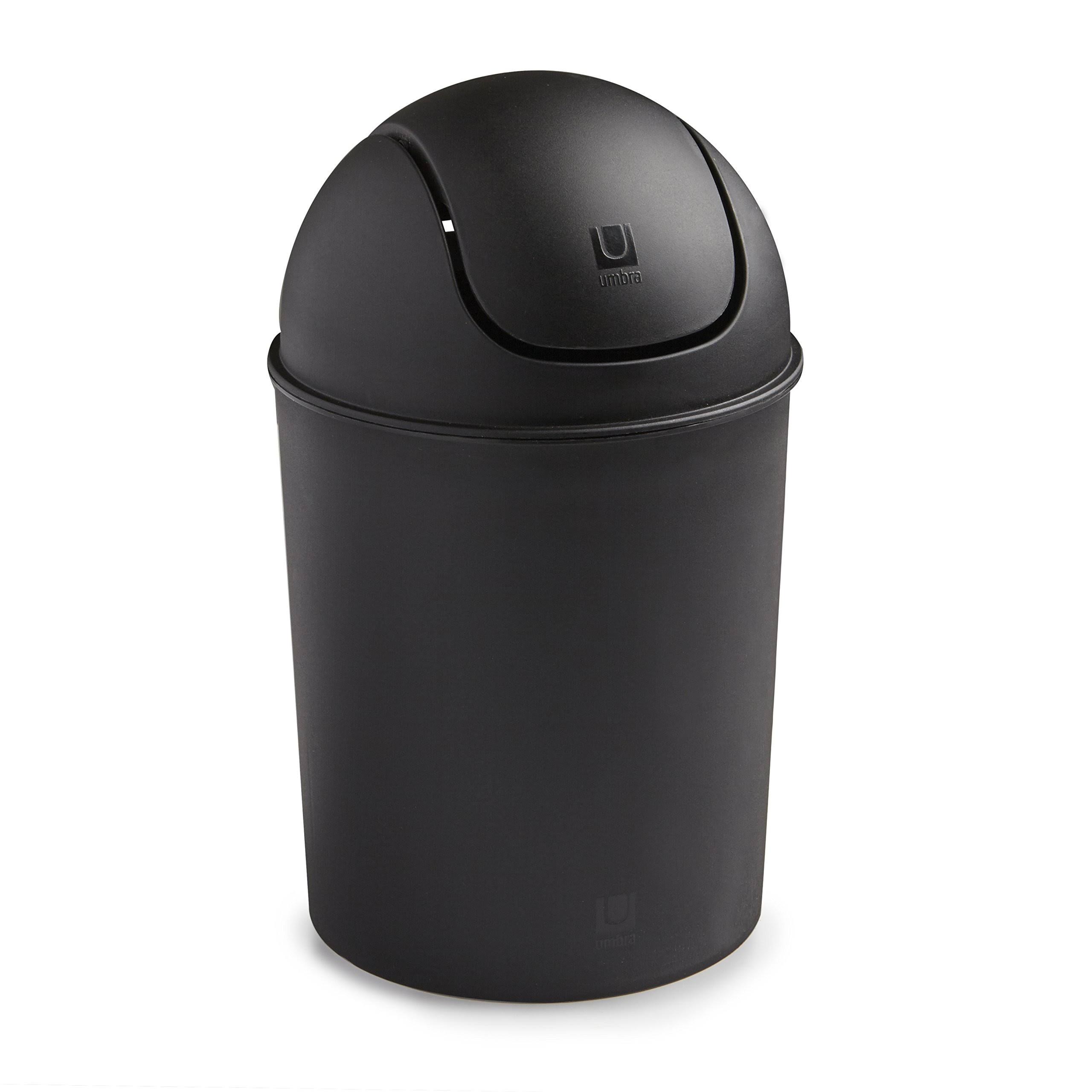 76e47a8bae86508a60131600eb3a170cbc4a1fb9877de307774748b430fa9206.jpg Umbra Mini Waste Can with Swing Lid, Matte Black, 1.5 gal - Image 1