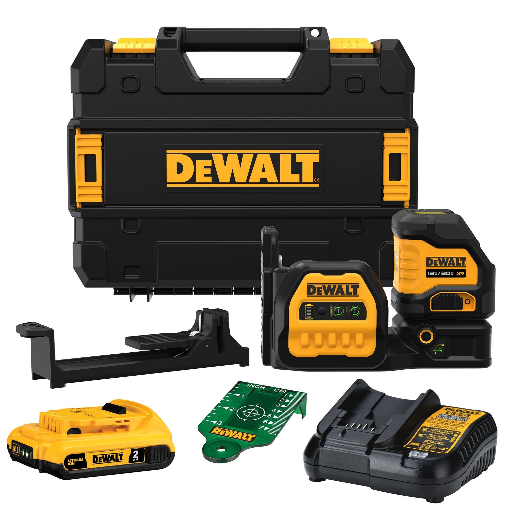 76ee75407210de862dd93e6629198b3b5328e6ba203c4affaf5a9258b4ff16e1.jpg DeWalt DCLE34020G 20V MAX* Cordless Cross Line Green Laser Kit - Image 1