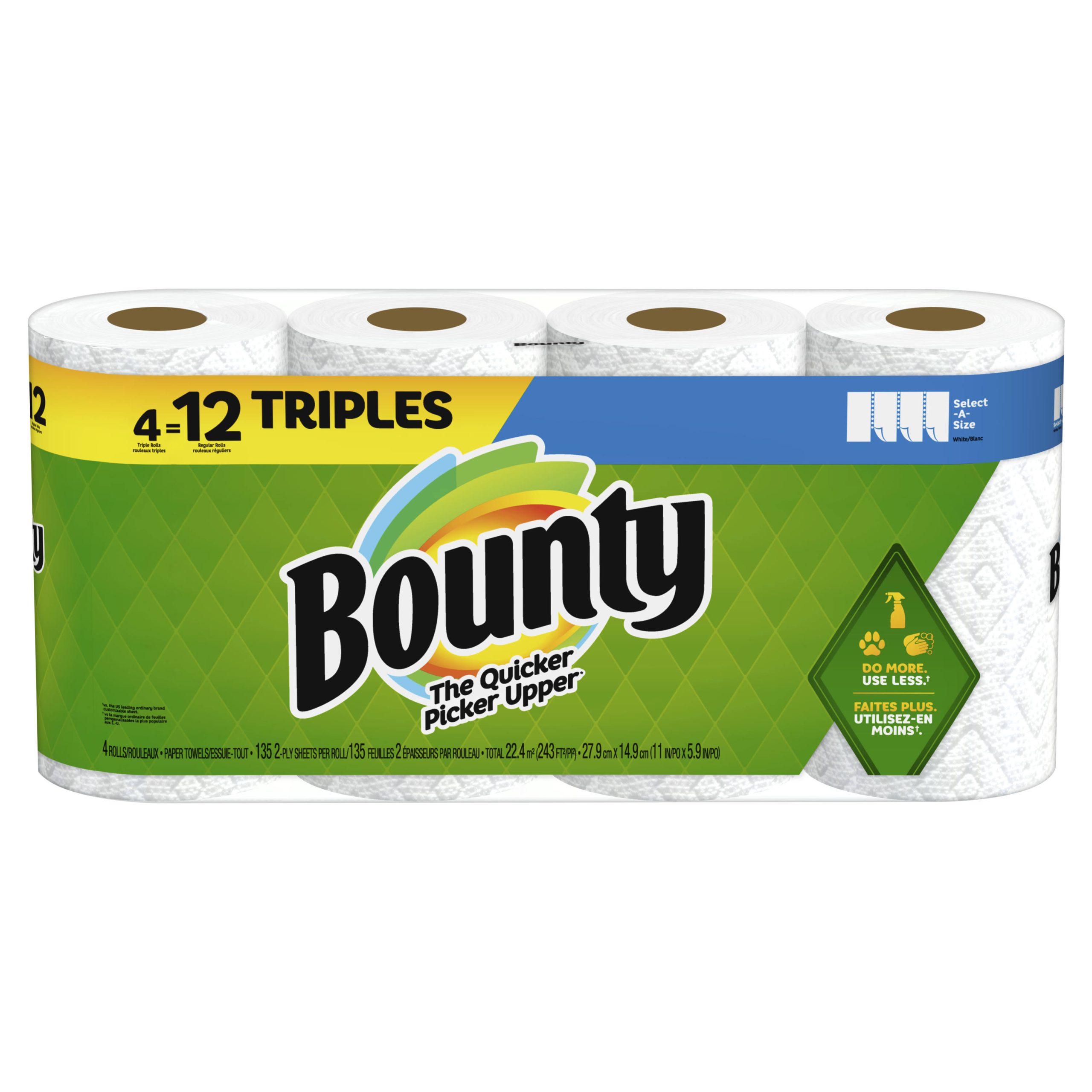 76eefda34e813be7d8f55c06d81ca5a8095789ed3d092c447671c879dcd2032f.jpg Bounty Select-A-Size Paper Towels | 4 Triple Rolls | White - Image 1