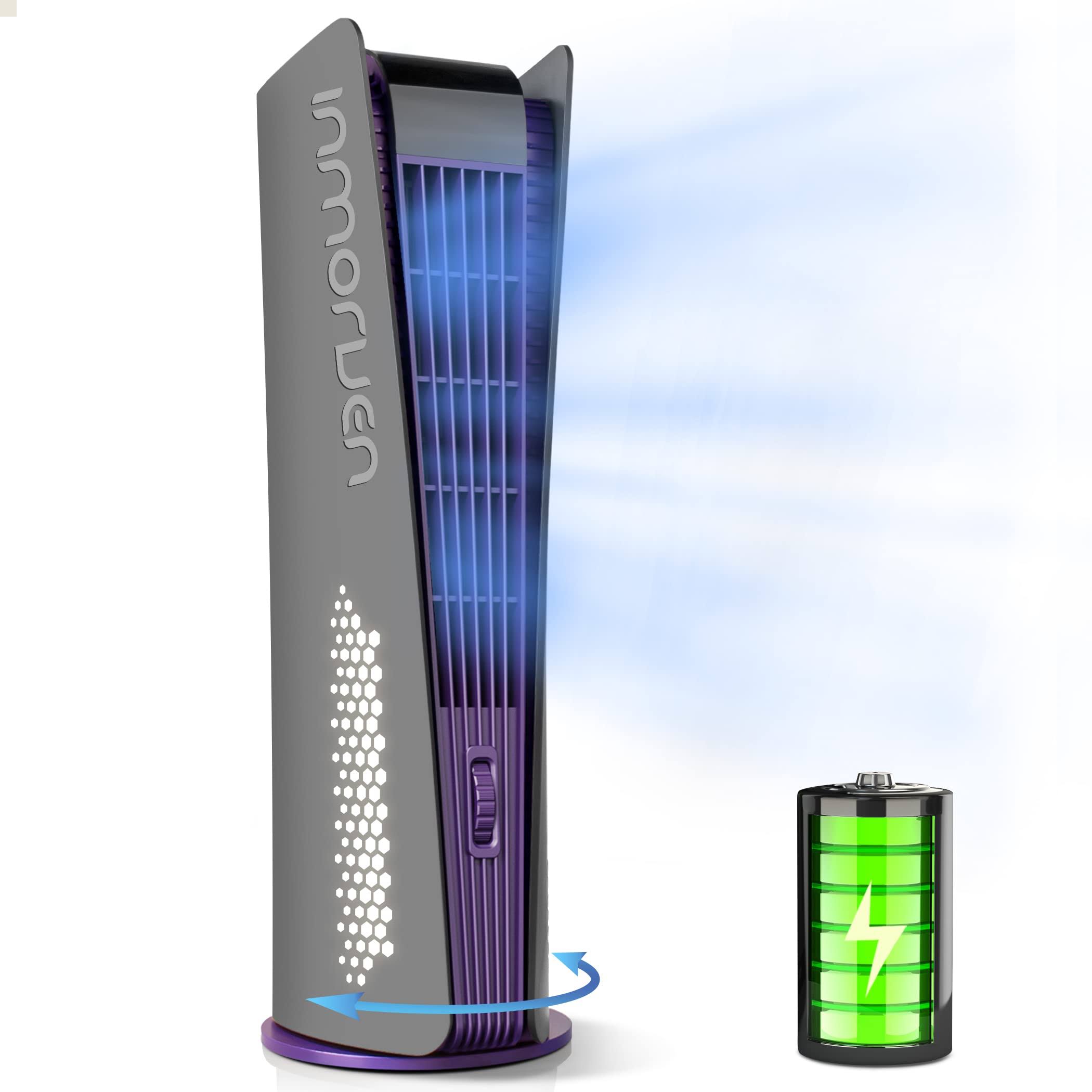 7703fb714358bc773e48f24e1a246d60a04e10dce15b61d4e4306d989bb5567e.jpg SISMEL 10000mAh Tower Fan for Bedroom,Quiet Floor Fan,180�� Oscillating Bladeless Fan,Portable Fan with 3 Speeds, Timer, Night Light, LED Display - Image 1