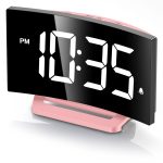 GOLOZA Digital Alarm Clock for Bedroom, Digital Clock with Modern Curved Design, Conspicuous LED Numbers, 5 Levels Brightness+Off,2 Volume, 3 Alarm