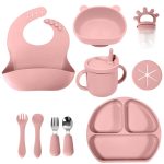 Silicone Baby Feeding Set | Baby LED Weaning Supplies | Toddler Self Feeding Dish Set with Suction Bowl, Divided Plate,Sippy Cup Spoons Forks