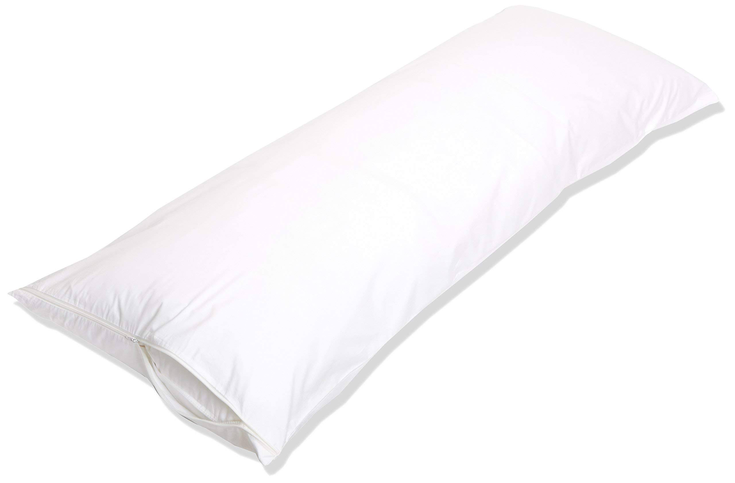 77be2777b13dd73ced0967ea6ade6407bc4361a8ba827a3bbd3656d6f5a19b66.jpg Basics 100% Cotton Hypoallergenic Pillow Protector Case - Body, White - Image 1