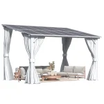 AECOJOY 12'x8' Wall Gazebo with Curtains and Mosquito Netting, White
