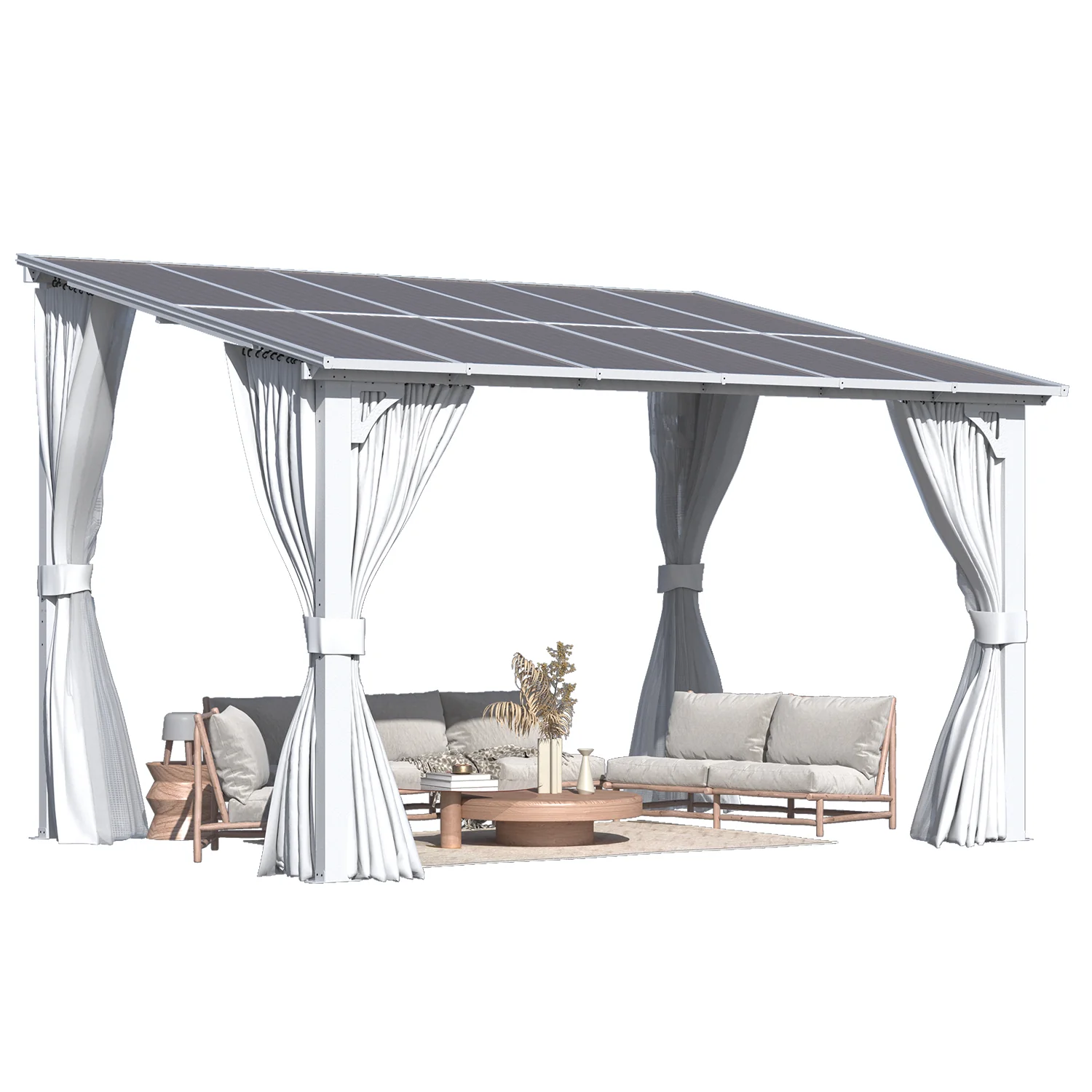 77c210ce2b3dddf0bd9829c2dae320da13a0c6b97273a5b963cb305209d17b00.webp AECOJOY 12'x8' Wall Gazebo with Curtains and Mosquito Netting, White - Image 1