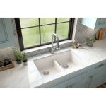Karran QU-810 PK1 32 inch Undermount Double Bowl 50/50 Quartz Kitchen Sink Kit in White